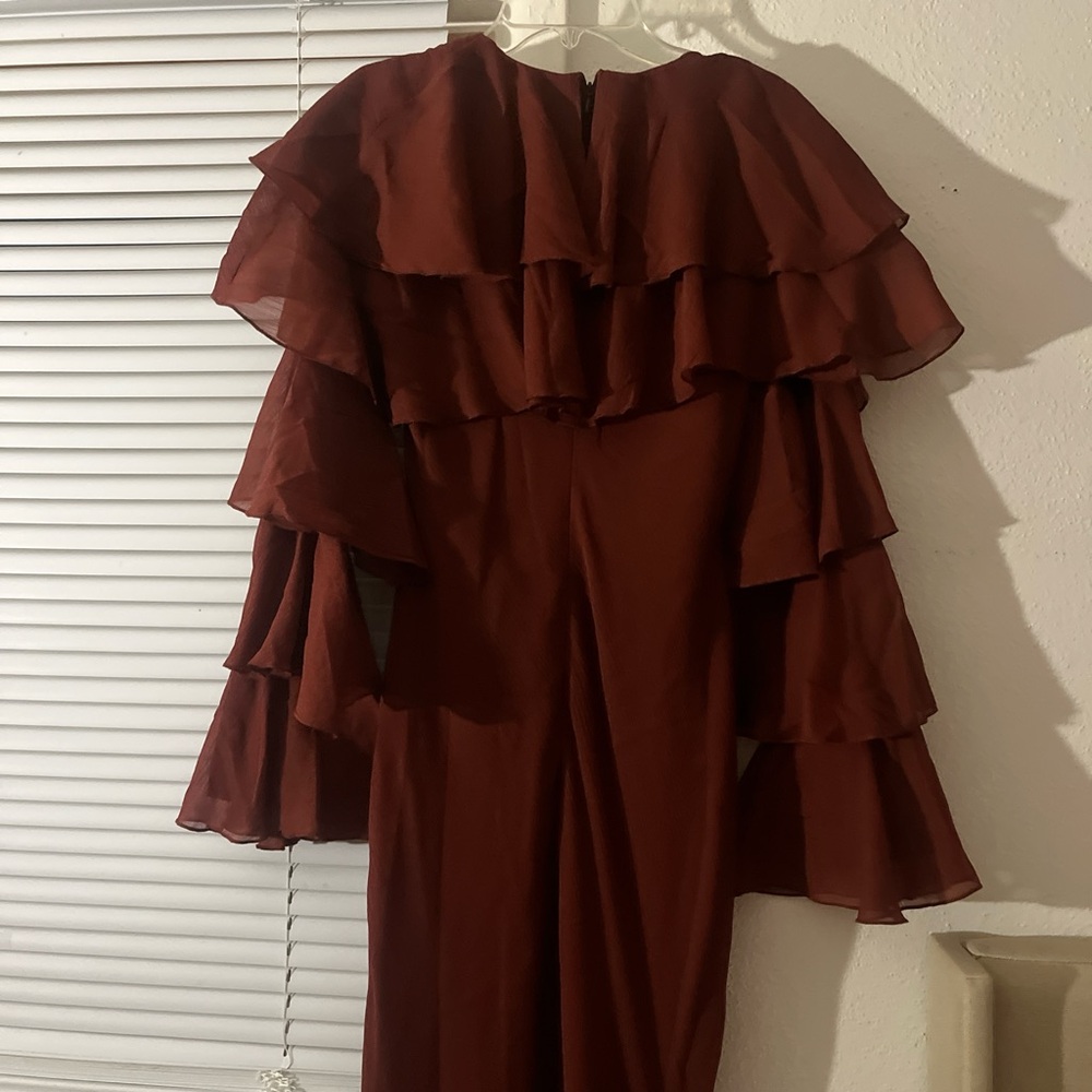 ASOS Maroon Long Sleeve Ruffle Dress - Picture 3 of 6